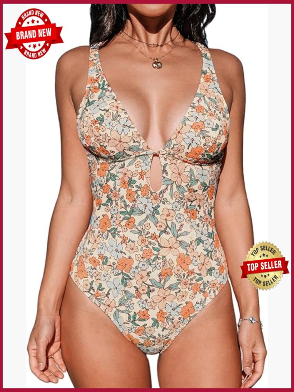 Deep V Neck Keyhole Cutout O Ring One Piece Swimsuit